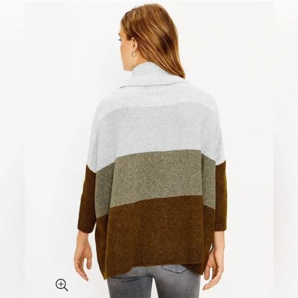 LOFT Oversized Green/Gray Colorblock Pocket Poncho Sweater Gray OmbrΓ© Size Small - Picture 3 of 11